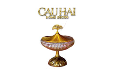 Lọ Kẹo Thuỷ Tinh Chân Cao Golden Ginkgo Candy Bonbonnière 21x22.5-CẬU HAI HOME DECOR