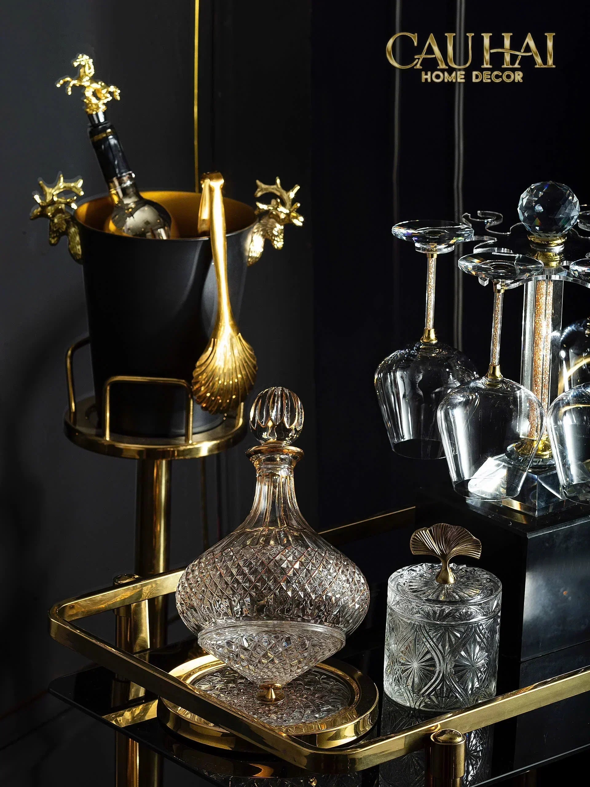 Lọ Kẹo Thuỷ Tinh Diamond Floral Cristalleries - Golden Shell Bonbonnière-CẬU HAI HOME DECOR