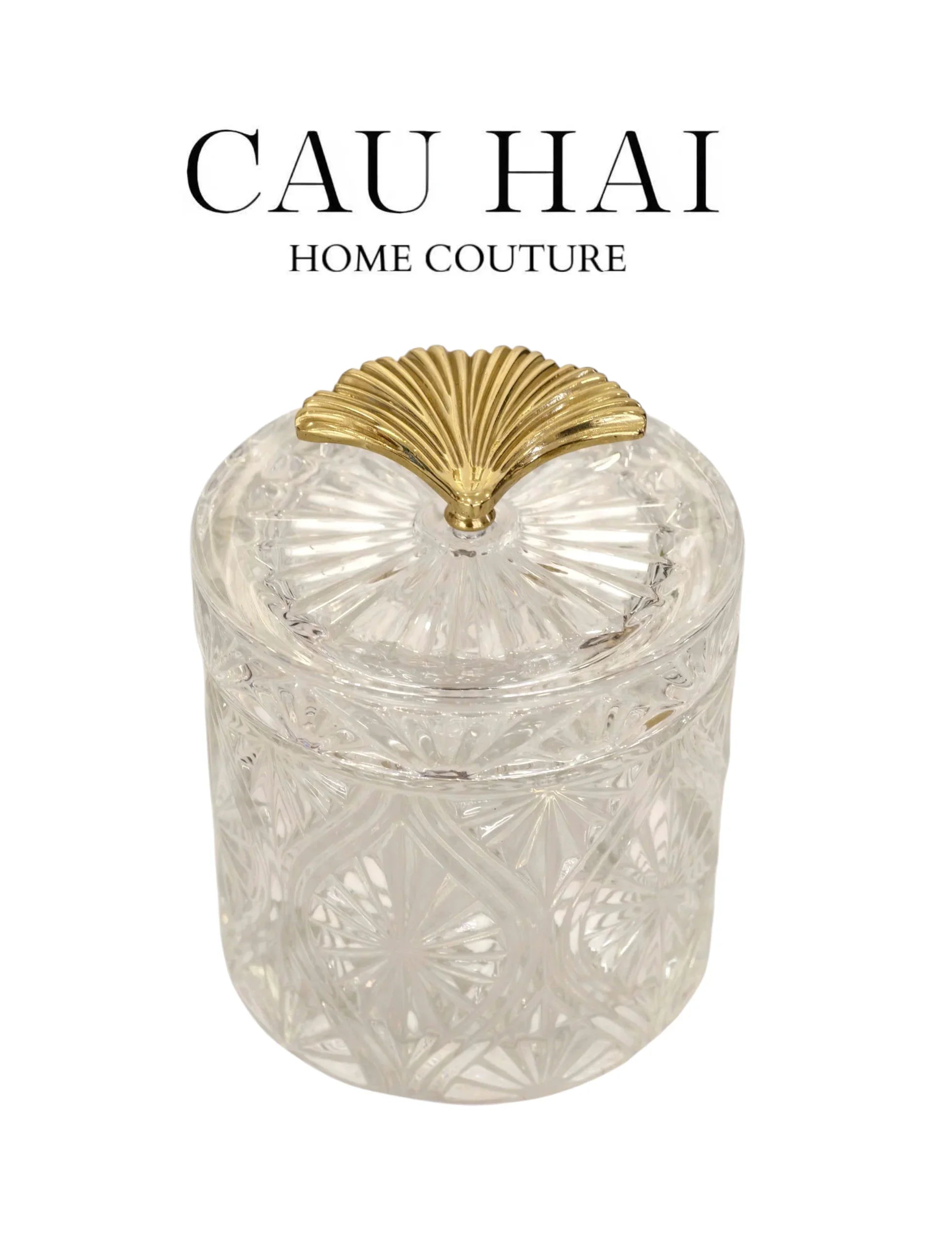 Lọ Kẹo Thuỷ Tinh Diamond Floral Cristalleries - Golden Shell Bonbonnière-CẬU HAI HOME DECOR