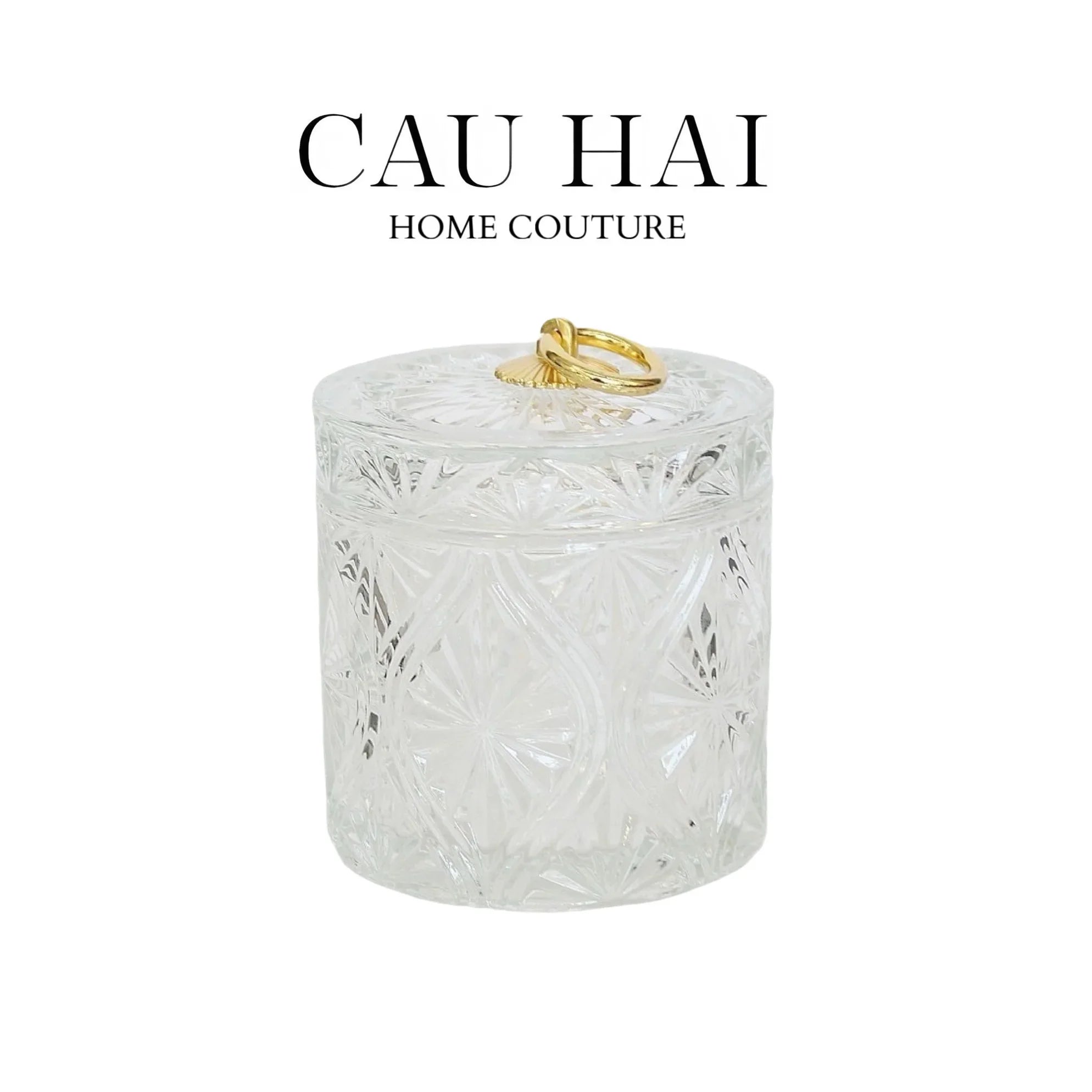 Lọ Kẹo Thuỷ Tinh Diamond Floral Cristalleries - Golden Shell Bonbonnière-CẬU HAI HOME DECOR