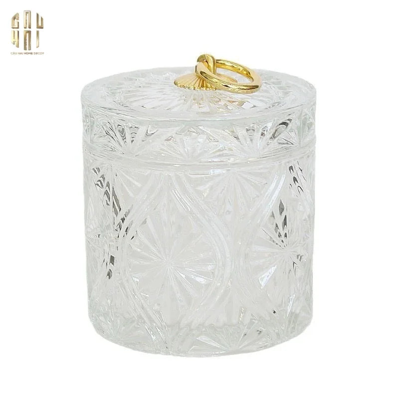 Lọ Kẹo Thuỷ Tinh Diamond Floral Cristalleries - Golden Shell Bonbonnière-Lọ kẹo Canister Bonbonnière-Đối tác tại Trung Quốc theo từng đơn đặt hàng-CẬU HAI HOME DECOR