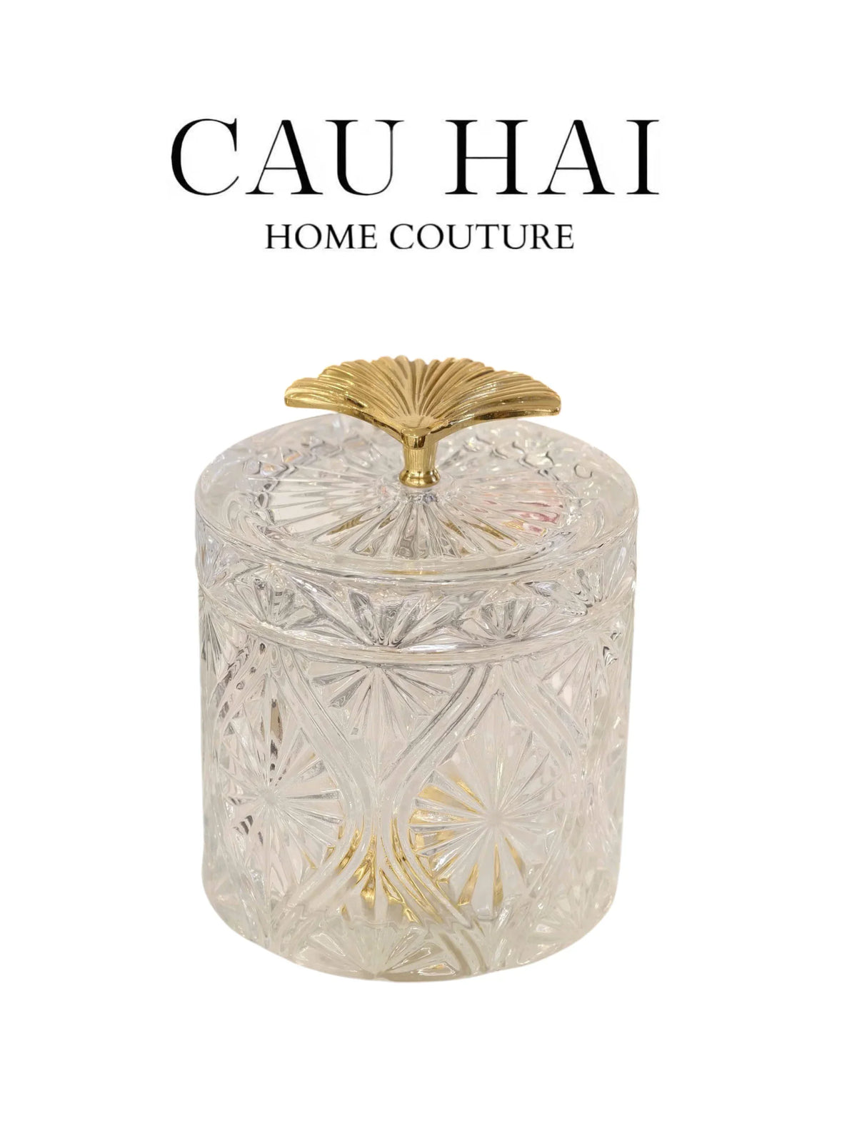 Lọ Kẹo Thuỷ Tinh Diamond Floral Cristalleries - Golden Shell Bonbonnière-Lọ kẹo Canister Bonbonnière-Đối tác tại Trung Quốc theo từng đơn đặt hàng-CẬU HAI HOME DECOR