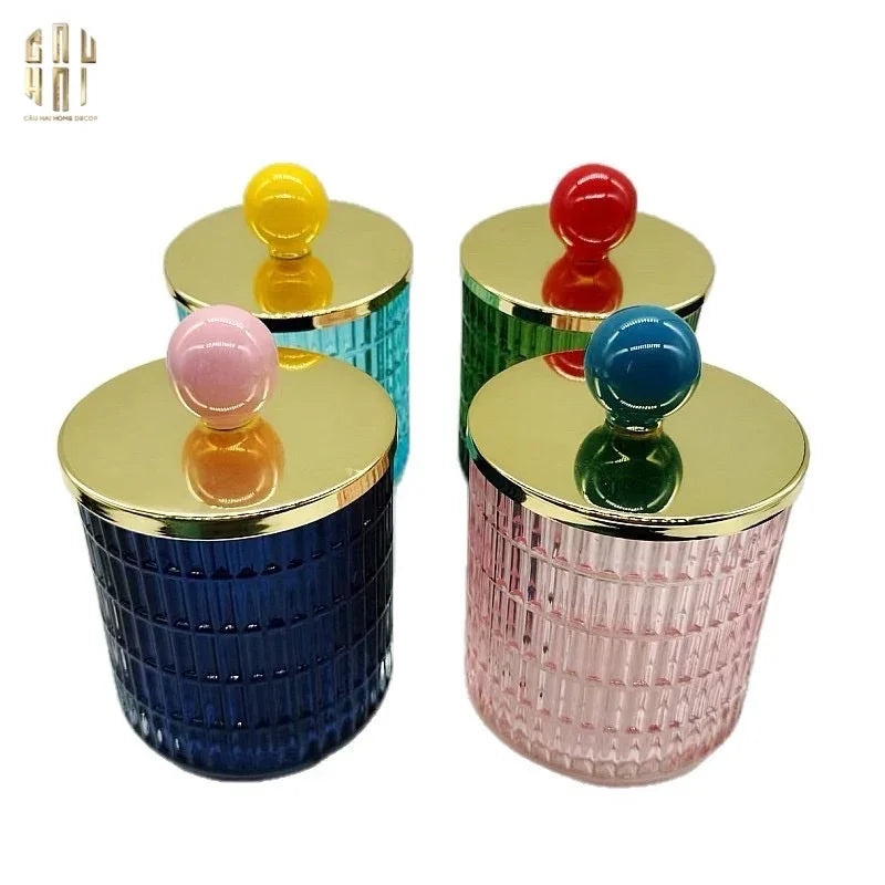 Lọ Kẹo Thuỷ Tinh Green Forest Cristalleries - Red Knob Bonbonnière-Lọ kẹo Canister Bonbonnière-Đối tác tại Trung Quốc theo từng đơn đặt hàng-CẬU HAI HOME DECOR