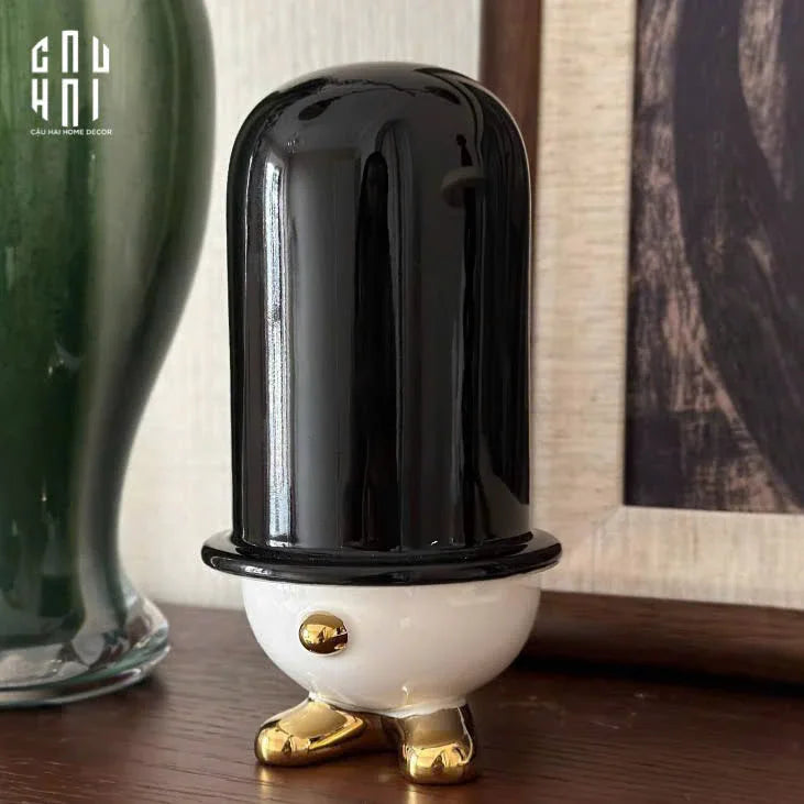 Lọ Tăm Bông Gốm Sứ Kingmans Tailor Gentlement Penguine 8x15-CẬU HAI HOME DECOR