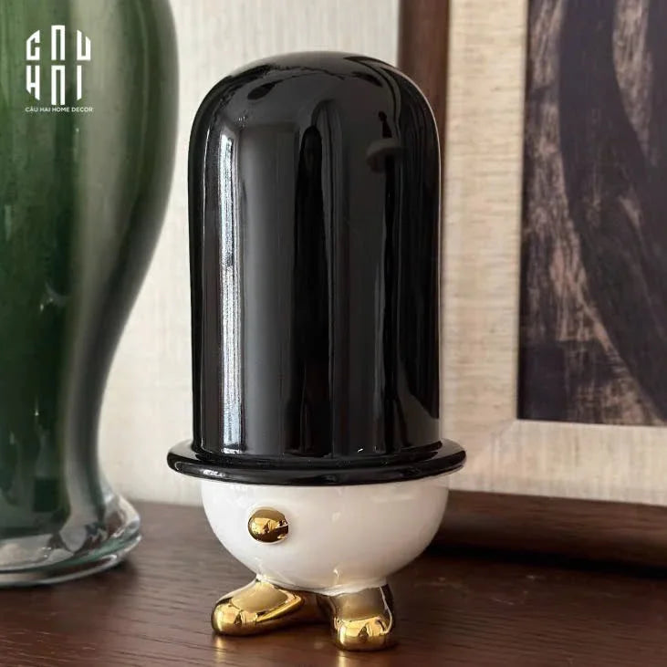 Lọ Tăm Bông Gốm Sứ Kingmans Tailor Gentlement Penguine 8x15-CẬU HAI HOME DECOR