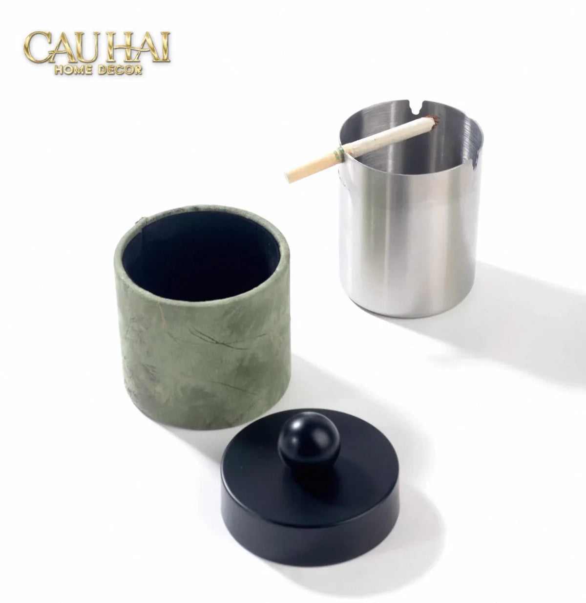 Lọ Tăm / Gạt Tàn Lux Oakwood Verdant Impériale Leather-HŨ TRANG TRÍ-Đối tác tại Trung Quốc theo từng đơn đặt hàng-CẬU HAI HOME DECOR