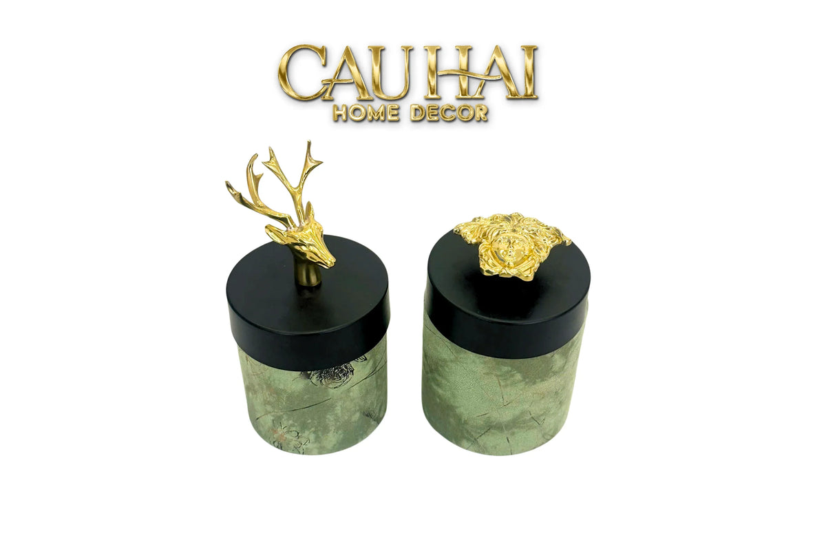 Lọ Tăm / Gạt Tàn Lux Oakwood Verdant Impériale Leather-HŨ TRANG TRÍ-Đối tác tại Trung Quốc theo từng đơn đặt hàng-CẬU HAI HOME DECOR