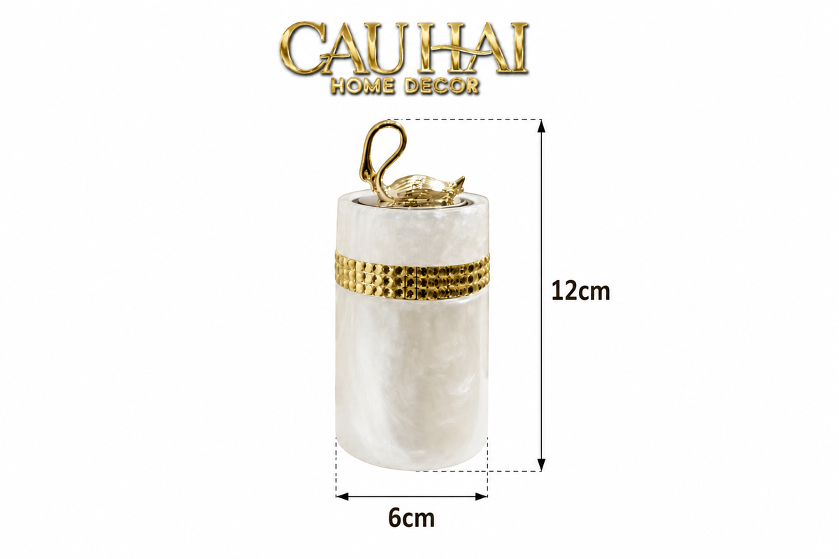 Lọ Tăm Khảm Xà Cừ Resin Cygne Nacre D'Or Toothpick Holder 6x12-Lọ Tăm bông - Bathroom Vanity-CẬU HAI HOME DECOR-CẬU HAI HOME DECOR