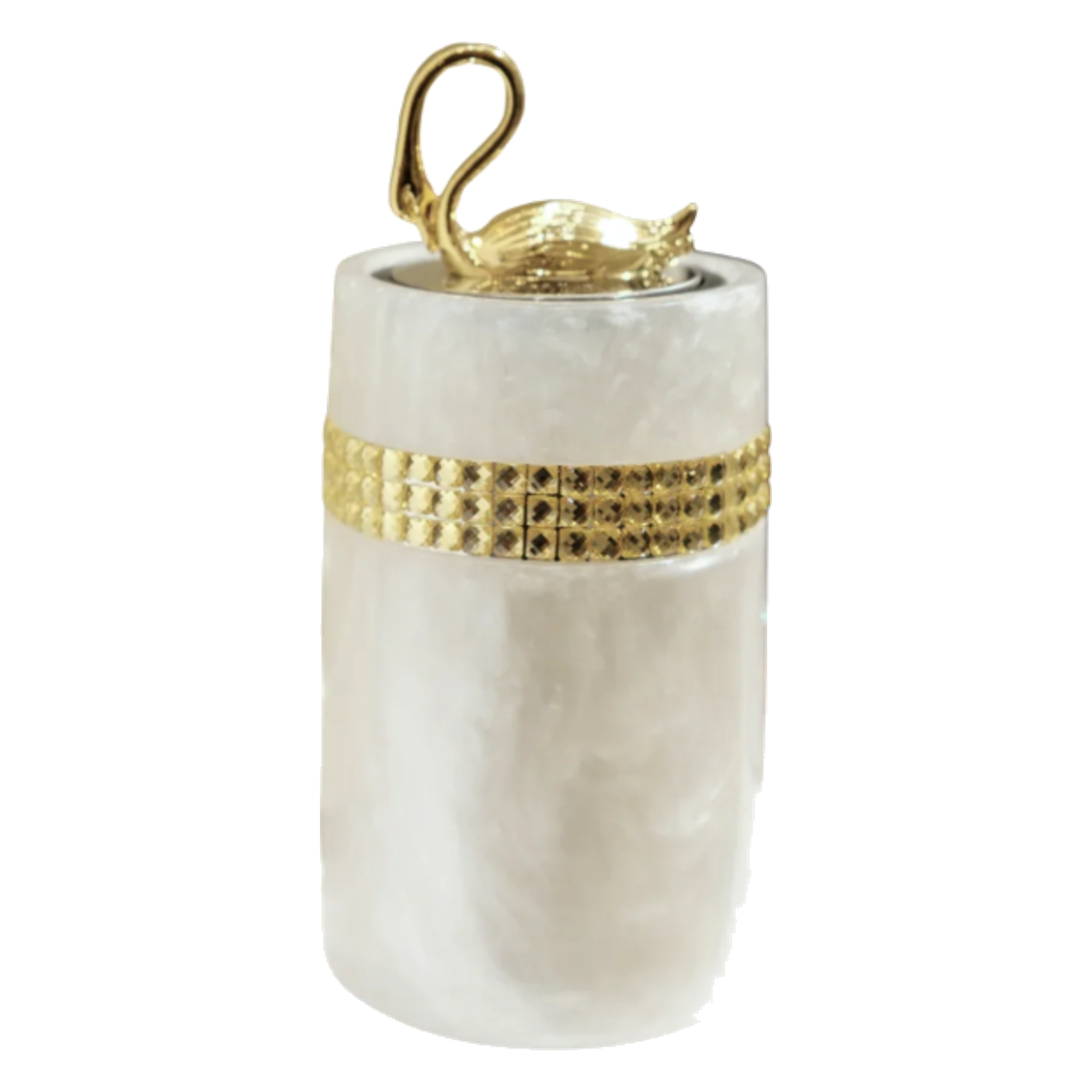 Lọ Tăm Khảm Xà Cừ Resin Cygne Nacre D'Or Toothpick Holder 6x12-Lọ Tăm bông - Bathroom Vanity-CẬU HAI HOME DECOR-CẬU HAI HOME DECOR