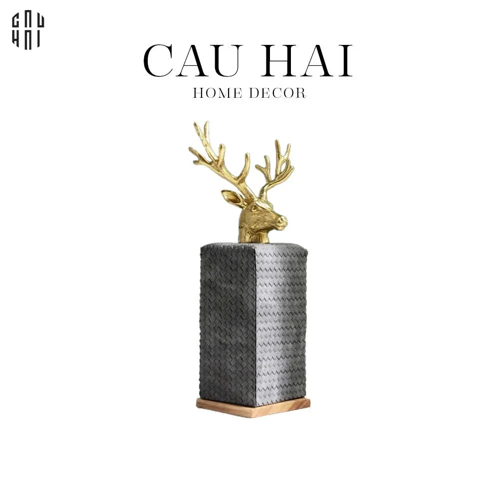 HOME COUTURE - LỌ TĂM OAKWOOD LUX LEATHER - GRIS ELK - CẬU HAI HOME DECOR