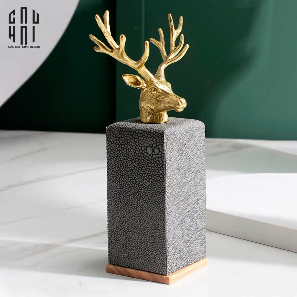 HOME COUTURE - LỌ TĂM OAKWOOD LUX LEATHER - GRIS ELK-CẬU HAI HOME DECOR