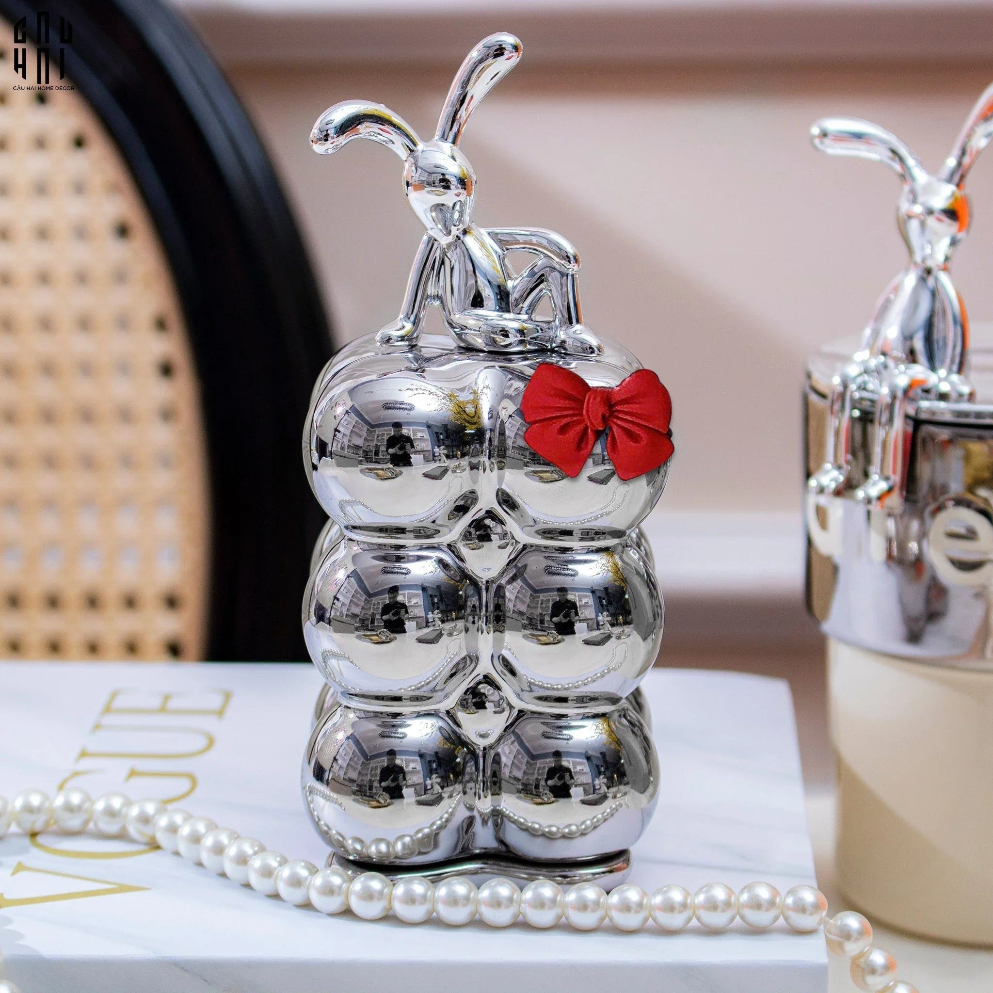 Lọ Tăm Silver Miley - Red Bow Ss25-CẬU HAI HOME DECOR