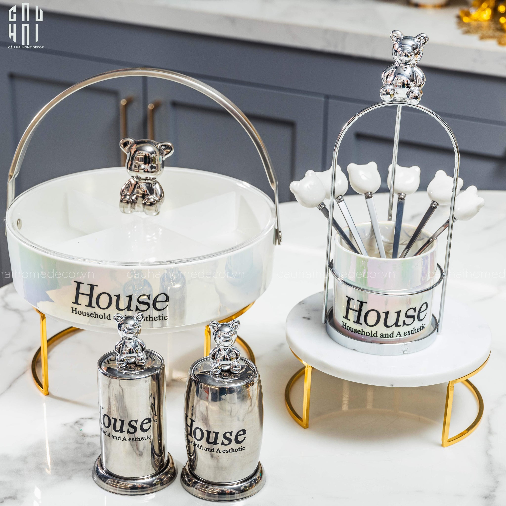 Lọ Tăm Silver Teddy Oval-CẬU HAI HOME DECOR