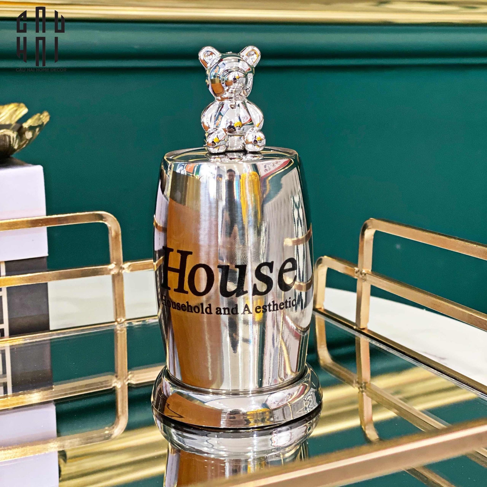 Lọ Tăm Silver Teddy Oval-CẬU HAI HOME DECOR