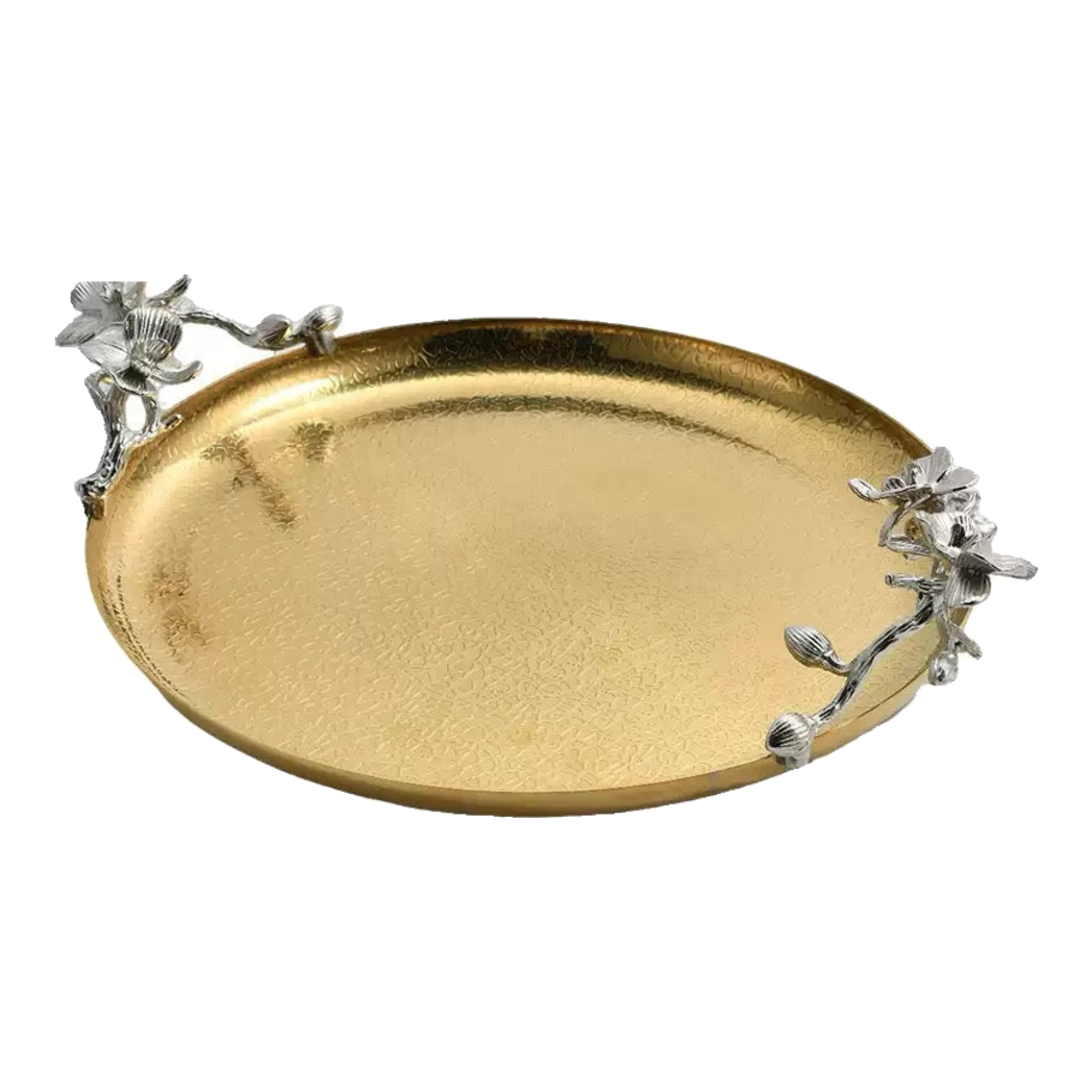 Maison Elysian Couture - Khay Tròn Đồng Platinum Cataleya Indira Brasson Decorative Trays 27x30x8-KHAY TRANG TRÍ-CẬU HAI HOME DECOR-CẬU HAI HOME DECOR