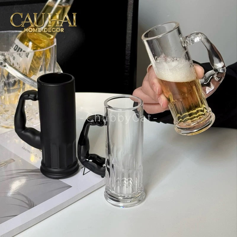 Ly Bia Thuỷ Tinh Đen Mờ - Black Hercules Arm 13x21 600Ml-CẬU HAI HOME DECOR