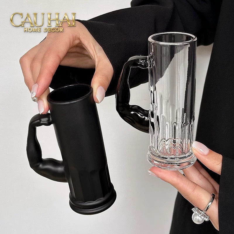 Ly Bia Thuỷ Tinh Đen Mờ - Black Hercules Arm 13x21 600Ml-CẬU HAI HOME DECOR