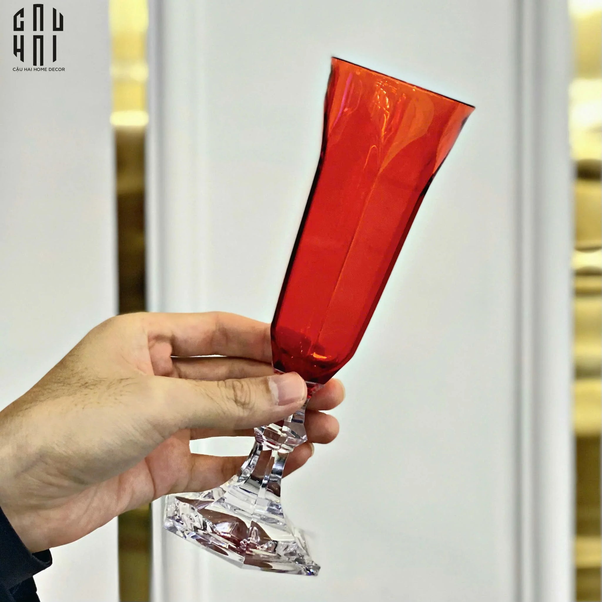 Ly Champagne PP Acrylic Đỏ Allure - PP Acrylic Ruby Red Flute Champagne Glasses H21 180ML-CẬU HAI HOME DECOR