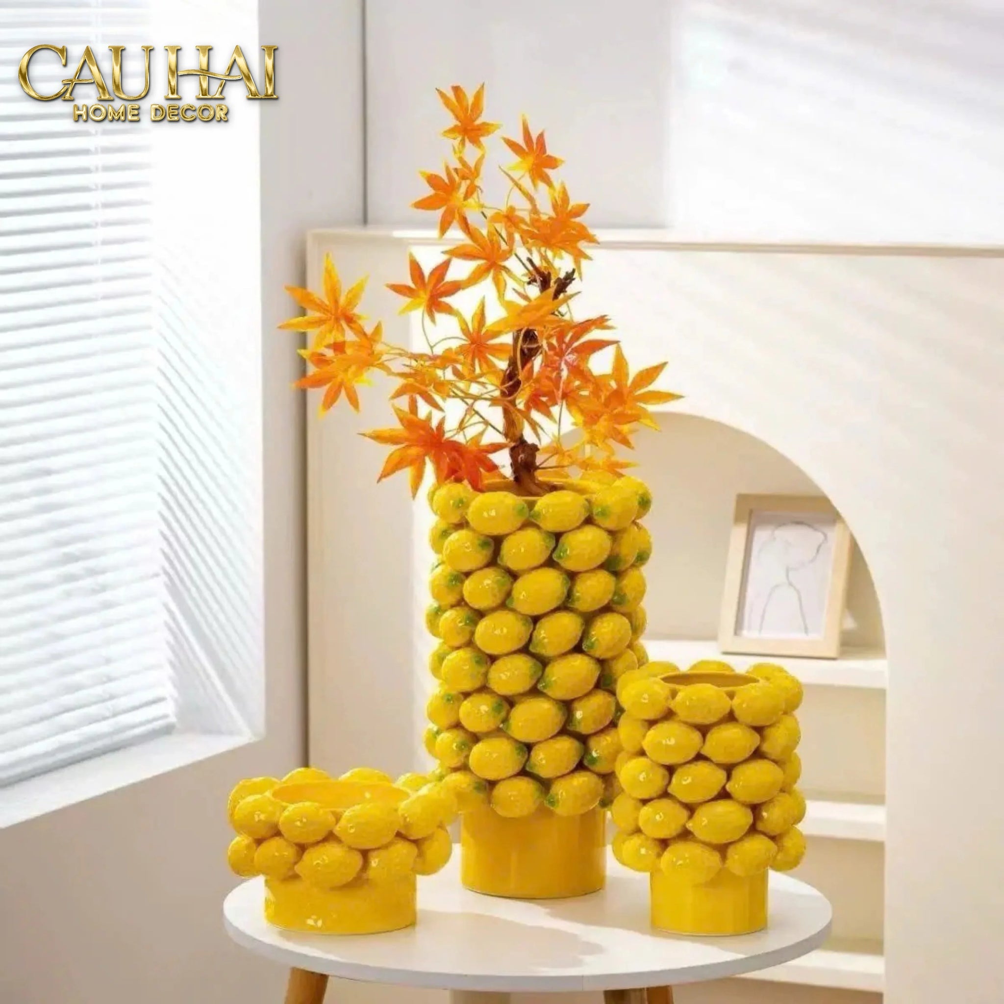 Maison Couture - Bình Hoa Ceramic Citron - Éclat Jaune H25-CẬU HAI HOME DECOR