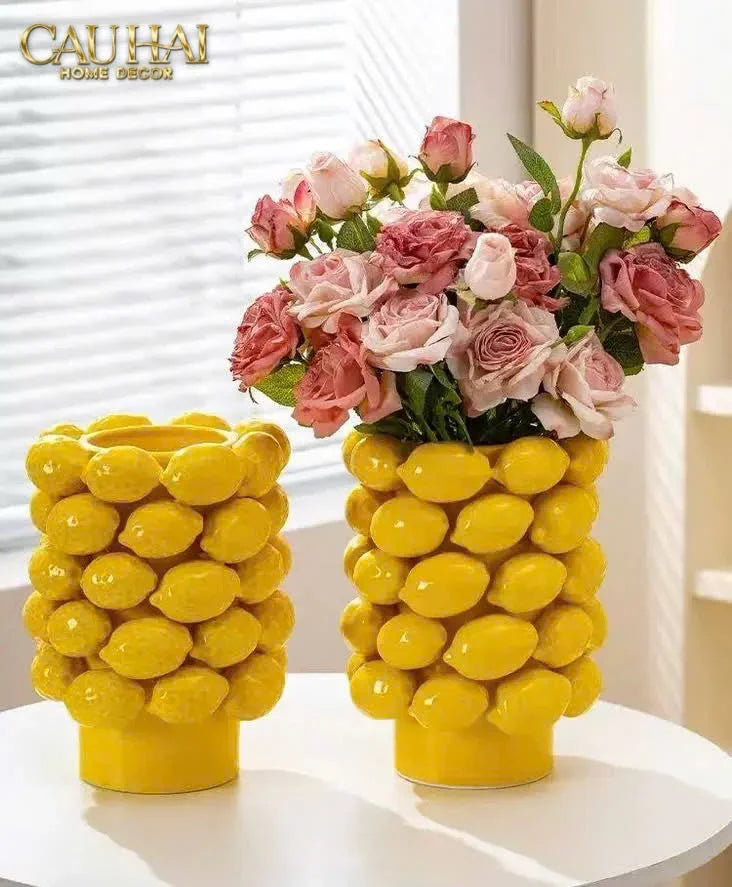 Maison Couture - Bình Hoa Ceramic Citron - Éclat Jaune H25-CẬU HAI HOME DECOR