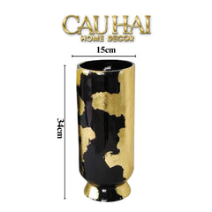 Maison Couture - Bình Hoa Gốm Mun Mài Dát Vàng Noir Laqué Feuille d’Or Vase 34-CẬU HAI HOME DECOR