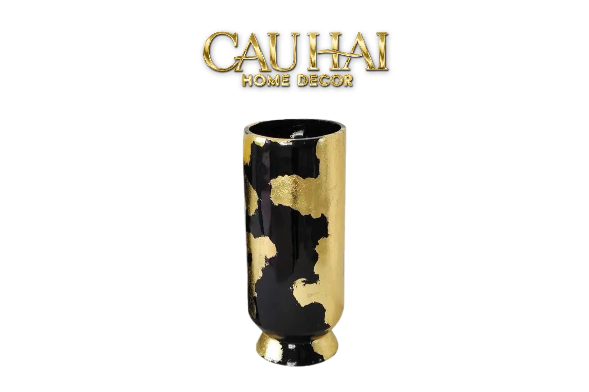 Maison Couture - Bình Hoa Gốm Mun Mài Dát Vàng Noir Laqué Feuille d’Or Vase 34-CẬU HAI HOME DECOR