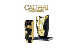 Maison Couture - Bình Hoa Gốm Mun Mài Dát Vàng Noir Laqué Feuille d’Or Vase 34-CẬU HAI HOME DECOR