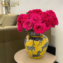 Maison Couture - Bình Hoa Gốm Sứ Hand-Painted Zebra Saffron Gold Artisan Vases-CẬU HAI HOME DECOR