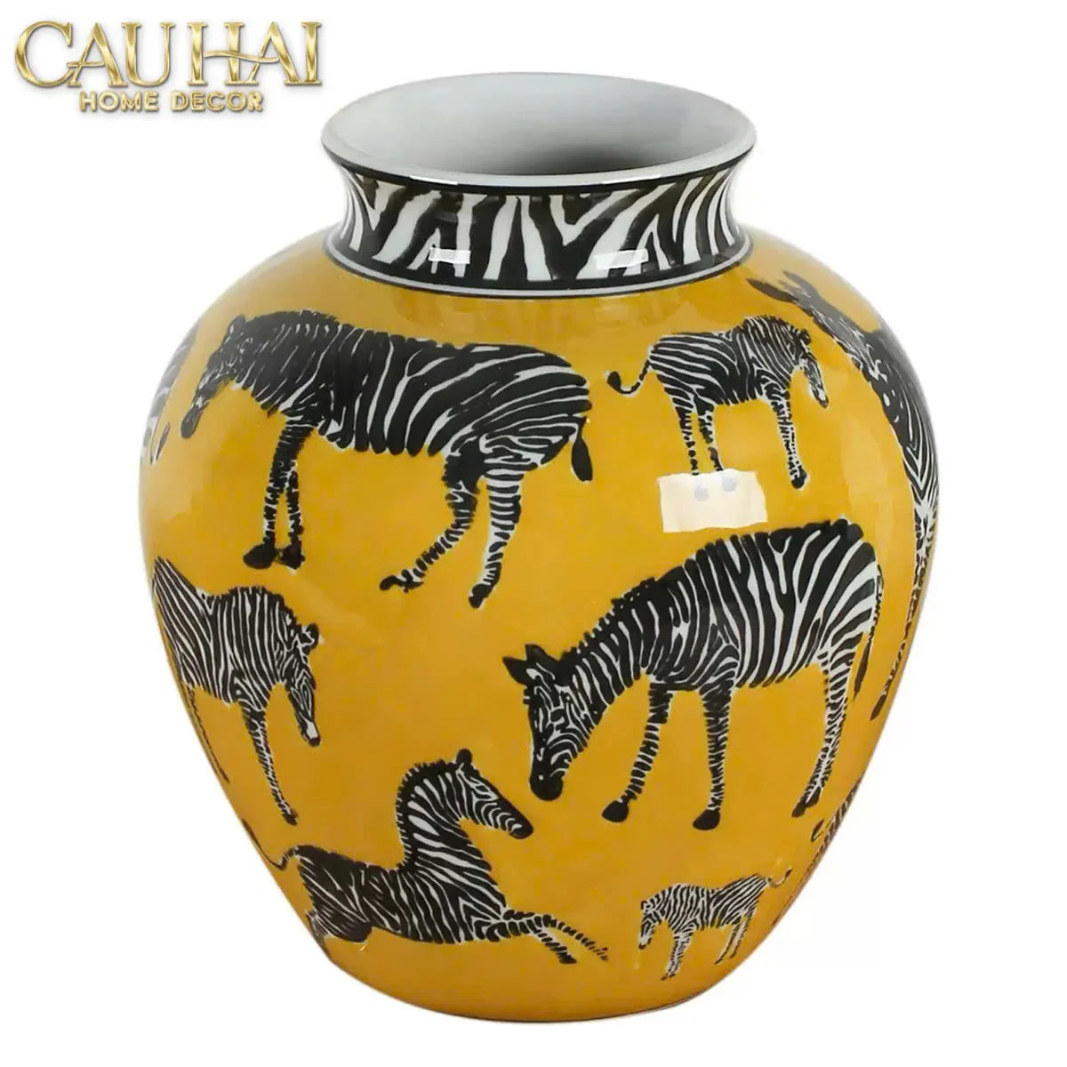 Maison Couture - Bình Hoa Gốm Sứ Hand-Painted Zebra Saffron Gold Artisan Vases-CẬU HAI HOME DECOR