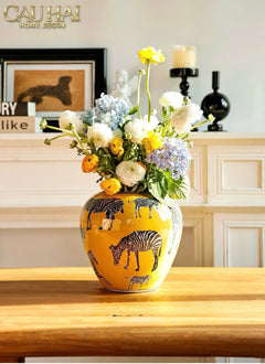 Maison Couture - Bình Hoa Gốm Sứ Hand-Painted Zebra Saffron Gold Artisan Vases-CẬU HAI HOME DECOR