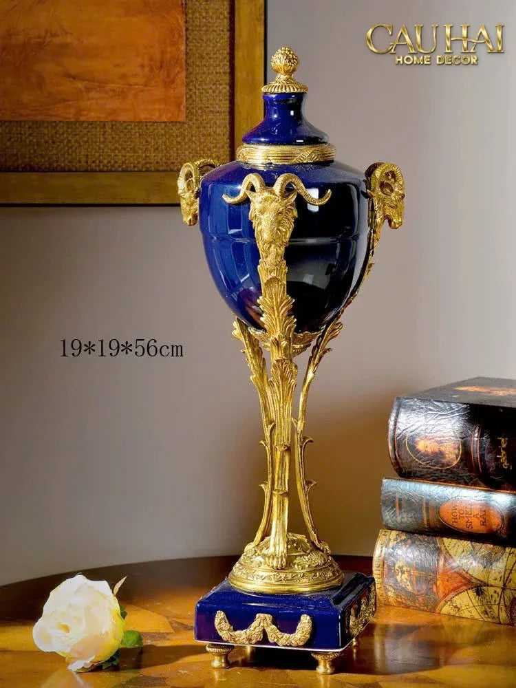 Maison Couture - Bình Hoa Imperium Empire Divin Vase - Column Urn Seraphim – Imperial Cobalt H56x22x29-CẬU HAI HOME DECOR