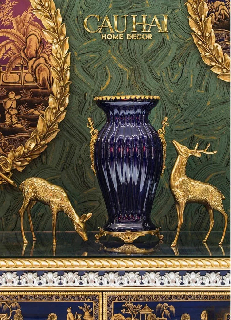 Maison Couture - Bình Hoa Imperium Empire Divin Vase - Column Urn Seraphim – Imperial Cobalt H56x22x29-CẬU HAI HOME DECOR