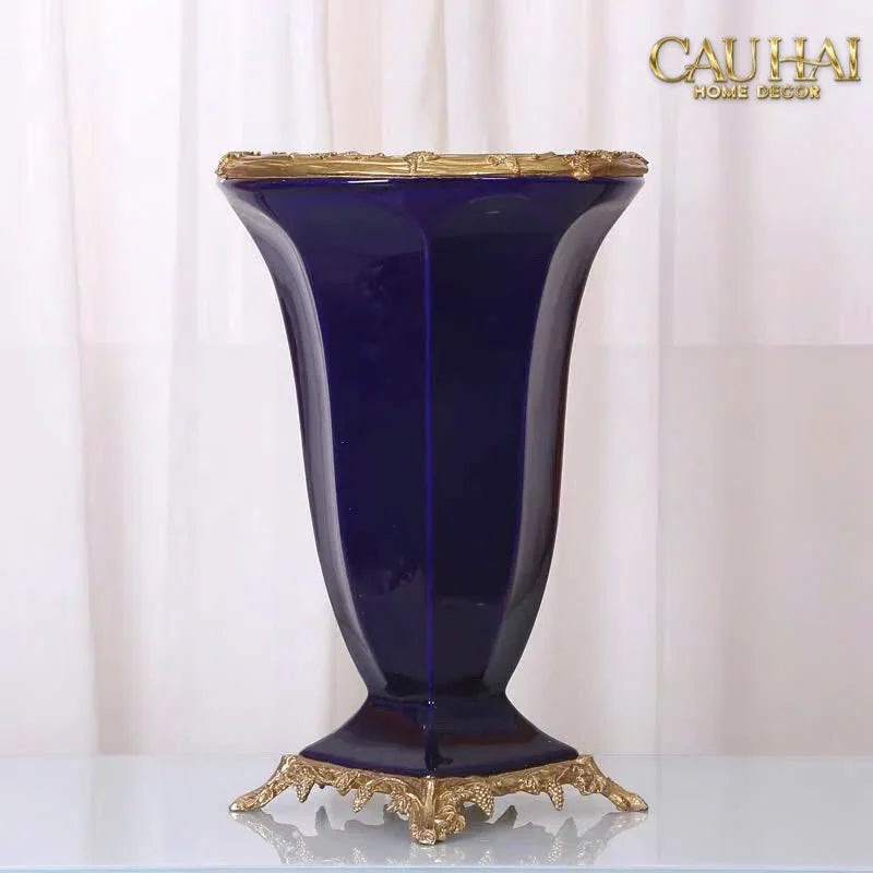 Maison Couture - Bình Hoa Imperium Empire Divin Vase - Column Urn Seraphim – Imperial Cobalt H56x22x29-CẬU HAI HOME DECOR