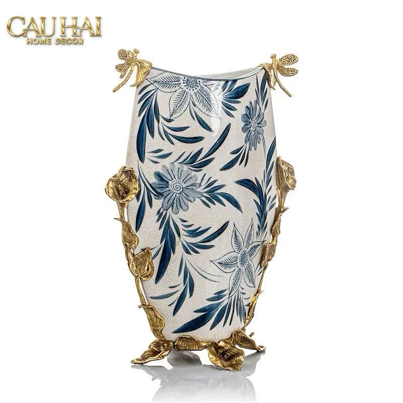 Maison Couture - Bình Hoa Imperium Empire Divine Vase - Dragonfly Horizon Urn Indochine Bleu H35x24x16-CẬU HAI HOME DECOR