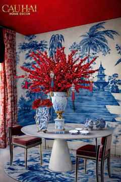 Maison Couture - Bình Hoa Imperium Empire Divine Vase - Dragonfly Horizon Urn Indochine Bleu H35x24x16-CẬU HAI HOME DECOR