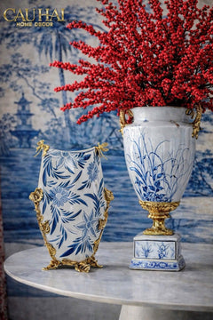 Maison Couture - Bình Hoa Imperium Empire Divine Vase - Dragonfly Horizon Urn Indochine Bleu H35x24x16-CẬU HAI HOME DECOR