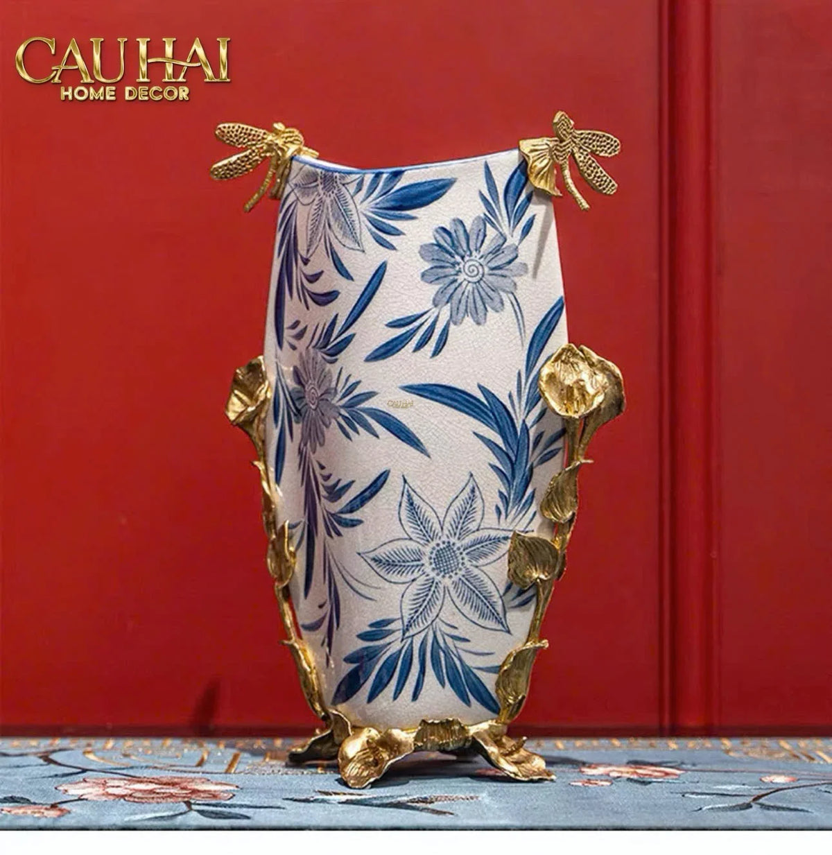 Maison Couture - Bình Hoa Imperium Empire Divine Vase - Dragonfly Horizon Urn Indochine Bleu H35x24x16-BÌNH HOA-CẬU HAỊ HOME DECOR-CẬU HAI HOME DECOR