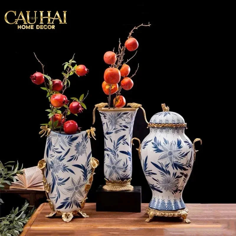 Maison Couture - Bình Hoa Imperium Empire Divine Vase - Dragonfly Horizon Urn Indochine Bleu H35x24x16-CẬU HAI HOME DECOR