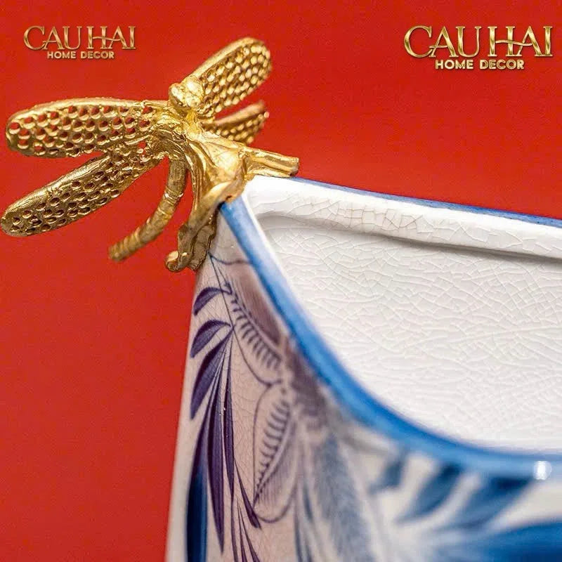 Maison Couture - Bình Hoa Imperium Empire Divine Vase - Dragonfly Horizon Urn Indochine Bleu H35x24x16-BÌNH HOA-CẬU HAỊ HOME DECOR-CẬU HAI HOME DECOR