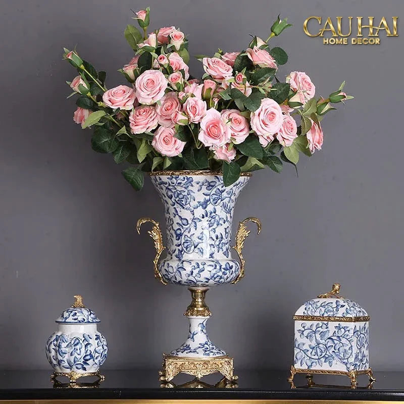 Maison Couture - Bình Hoa Imperium Empire Divine Vase - Indochine Revival Floréal Bleu Urn H40x28x23-BÌNH HOA-CẬU HAỊ HOME DECOR-CẬU HAI HOME DECOR