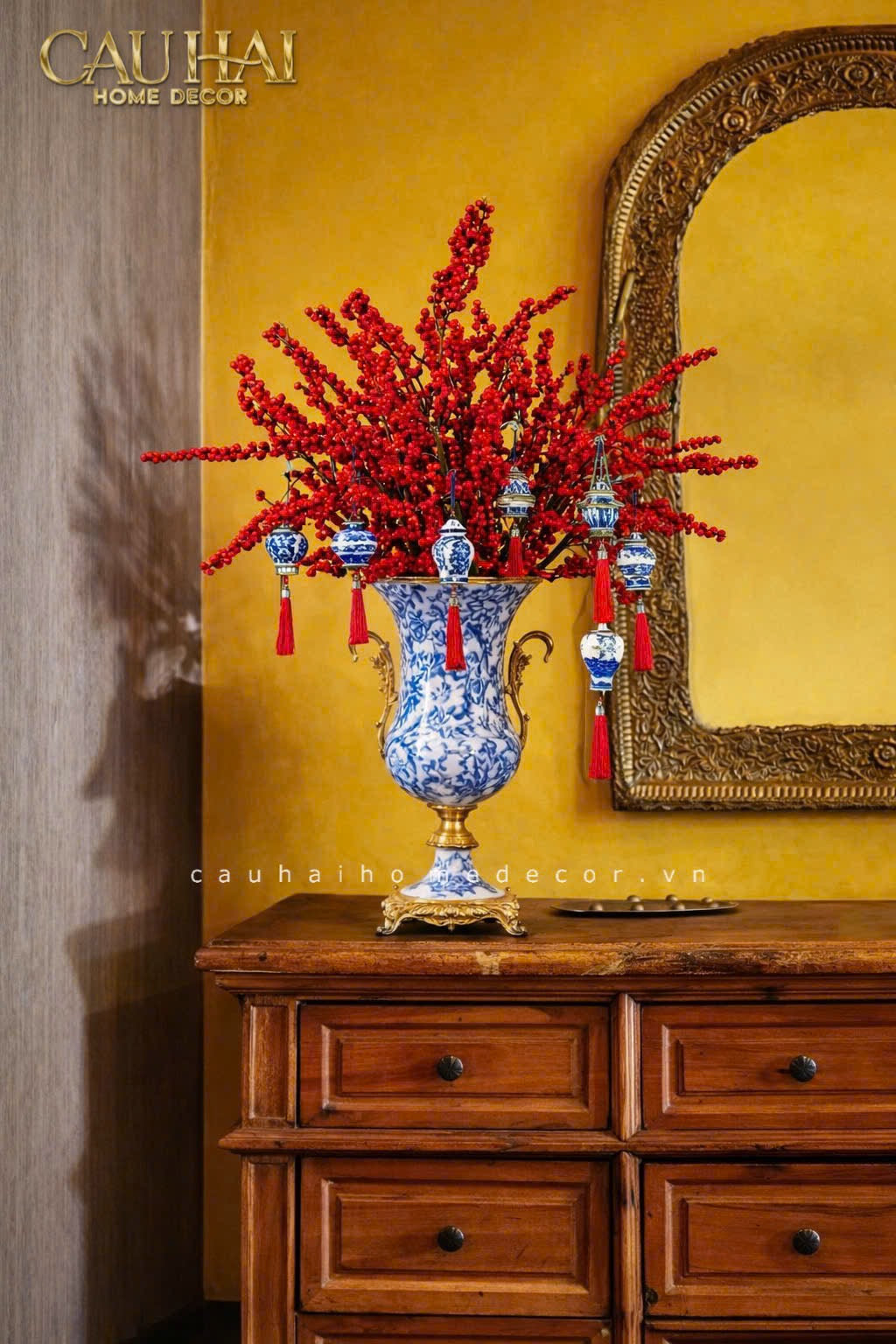 Maison Couture - Bình Hoa Imperium Empire Divine Vase - Indochine Revival Floréal Bleu Urn H40x28x23-BÌNH HOA-CẬU HAỊ HOME DECOR-CẬU HAI HOME DECOR