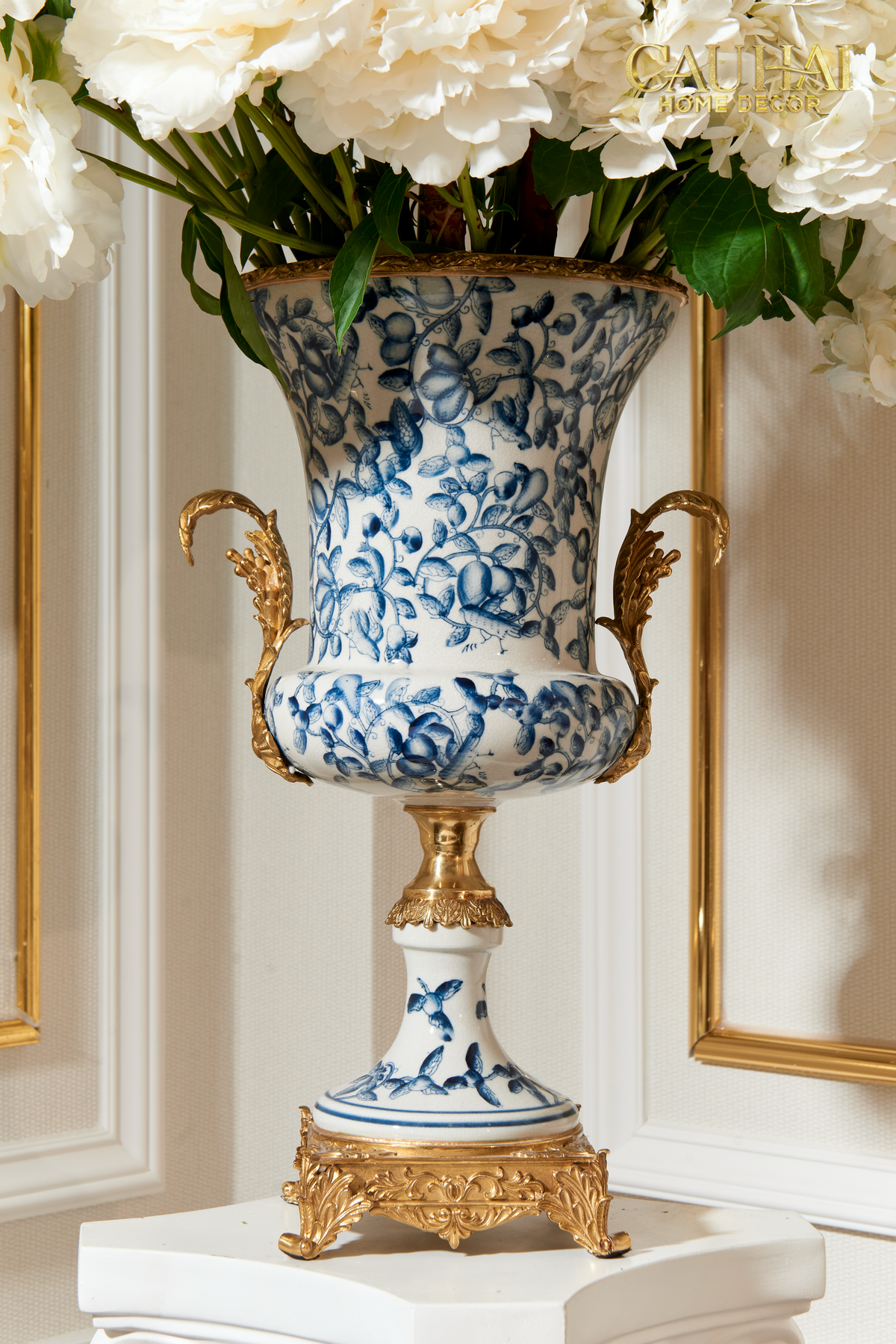 Maison Couture - Bình Hoa Imperium Empire Divine Vase - Indochine Revival Floréal Bleu Urn H40x28x23-BÌNH HOA-CẬU HAỊ HOME DECOR-CẬU HAI HOME DECOR
