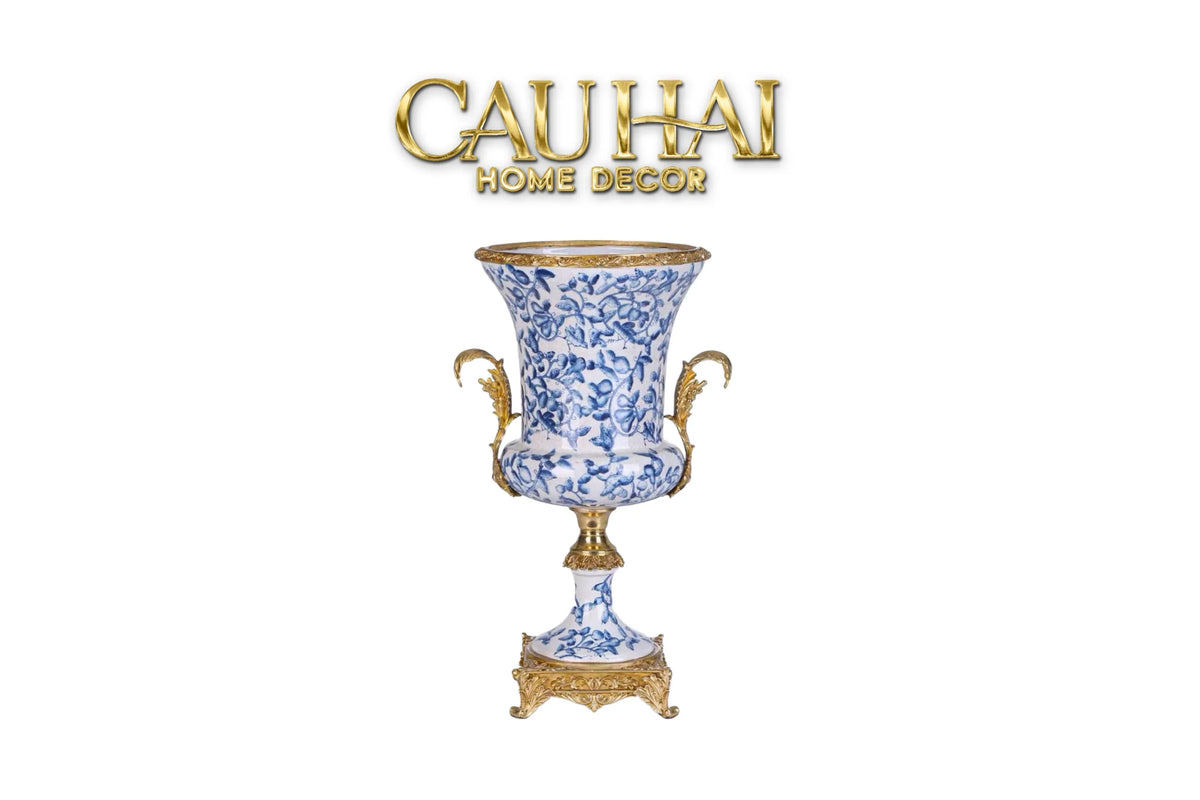 Maison Couture - Bình Hoa Imperium Empire Divine Vase - Indochine Revival Floréal Bleu Urn H40x28x23-BÌNH HOA-CẬU HAỊ HOME DECOR-CẬU HAI HOME DECOR