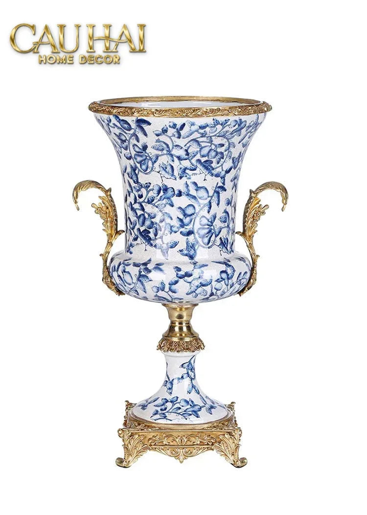 Maison Couture - Bình Hoa Imperium Empire Divine Vase - Indochine Revival Floréal Bleu Urn H40x28x23-BÌNH HOA-CẬU HAỊ HOME DECOR-CẬU HAI HOME DECOR