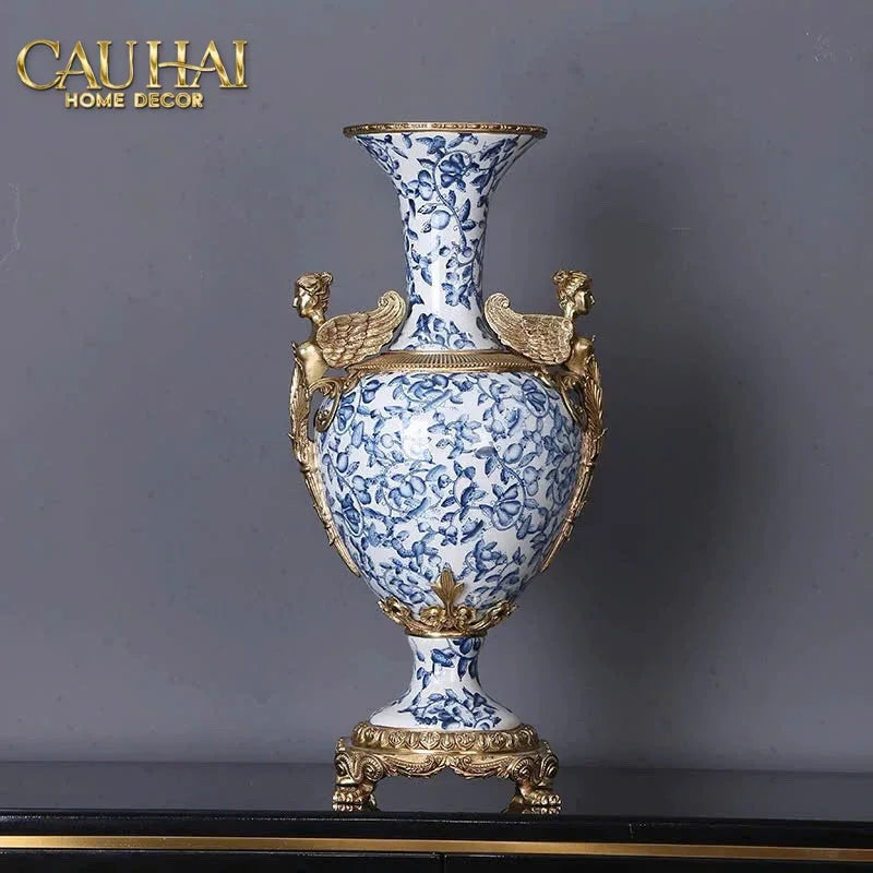 Maison Couture - Bình Hoa Imperium Empire Divine Vase - Indochine Revival Floréal Bleu Urn H40x28x23-CẬU HAI HOME DECOR