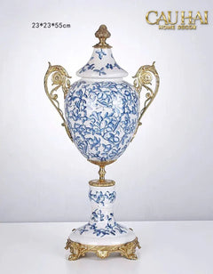 Maison Couture - Bình Hoa Imperium Empire Divine Vase - Indochine Revival Floréal Bleu Urn H40x28x23-CẬU HAI HOME DECOR
