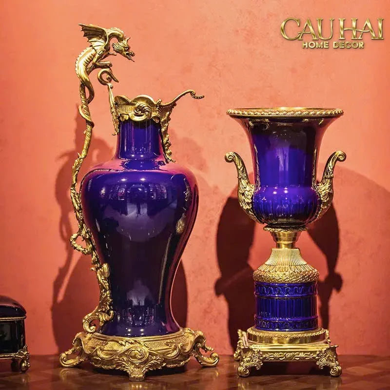 Maison Couture - Bình Hoa Imperium Empire Divine Vase - Laurel Amphora Miniature – Imperial Cobalt 30x21x21-BÌNH HOA-CẬU HAỊ HOME DECOR-CẬU HAI HOME DECOR