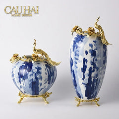 Maison Couture - Bình Hoa Khổng Tước Bằng Đồng- Dynasty Regal Paon Indigo Indochine H42-CẬU HAI HOME DECOR