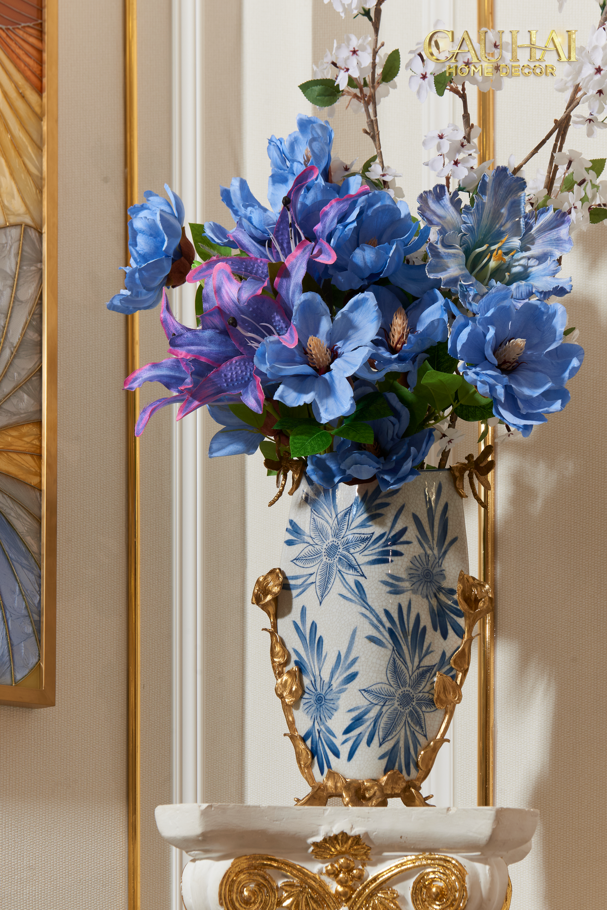 Maison Couture - Bình Hoa Khổng Tước Bằng Đồng- Dynasty Regal Paon Indigo Indochine H42-BÌNH HOA-Đối tác tại Trung Quốc theo từng đơn đặt hàng-CẬU HAI HOME DECOR