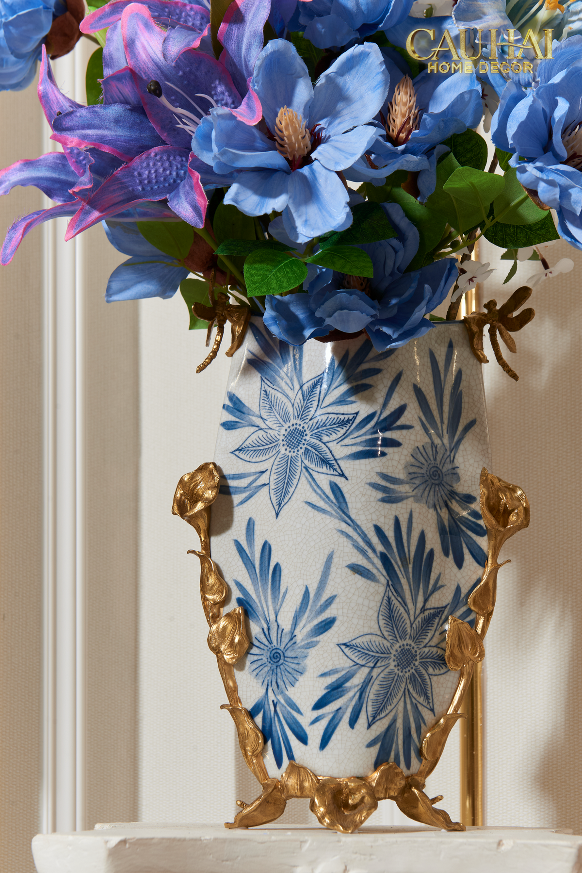 Maison Couture - Bình Hoa Khổng Tước Bằng Đồng- Dynasty Regal Paon Indigo Indochine H42-BÌNH HOA-Đối tác tại Trung Quốc theo từng đơn đặt hàng-CẬU HAI HOME DECOR